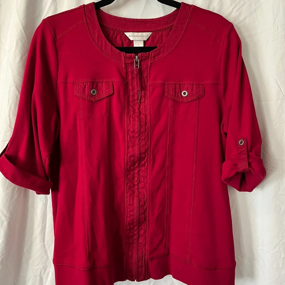 Christopher & Banks red casual zip front jacket, sz L